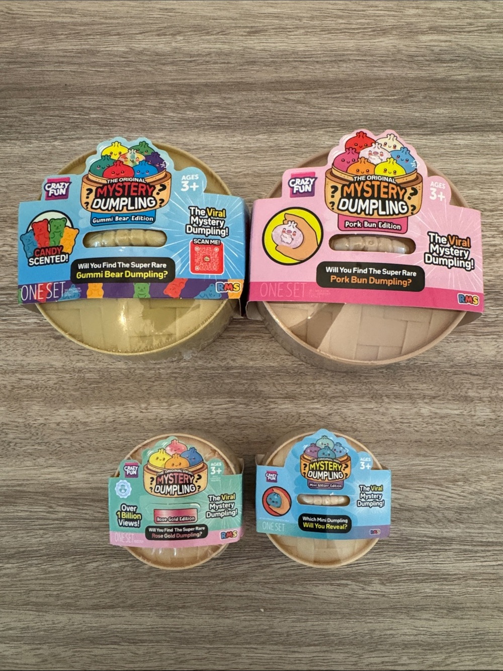 Mystery Dumpling Pork Bun, Gummi Bear& Mini Rose Gold & Glitter Edition Set of 4